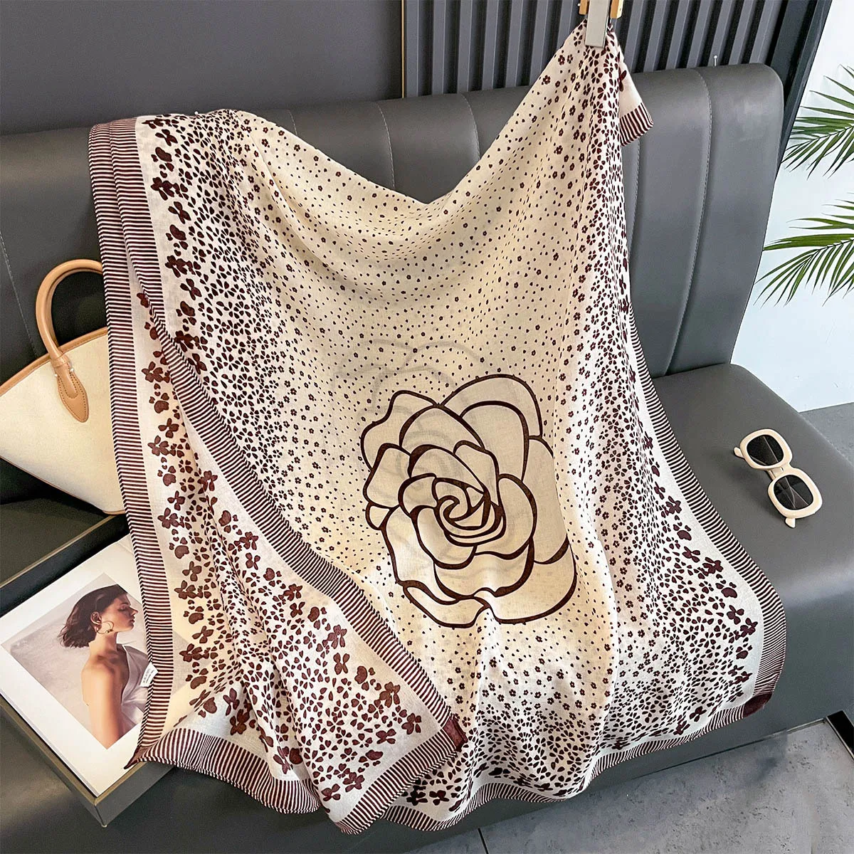 

2Color Ombre Floral Chiffon Linen Scarf Shawl Women All-season Lightweight Premium Sun Hijab Hair Wrap Vintage Beach Cover-up