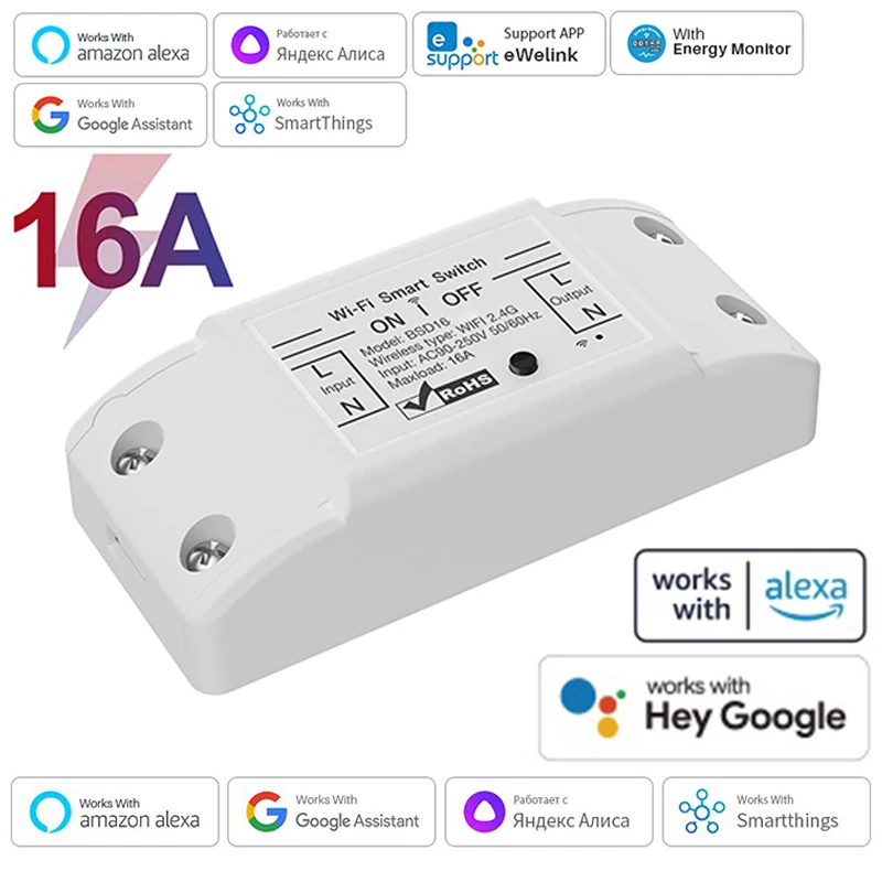 16A WiFi Smart Switch Smart Home Wireless Control Switch Relay Breaker Remote Voice Control Support Alexa Google Home Ewelink