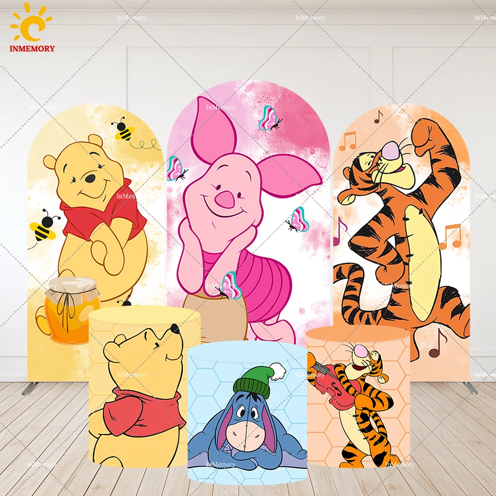 Watercolor Winnie the Pooh Baby Shower Arch Backdrop for Boy Girl 1st Birthday Background Tiger Bear Candy Table Cylinder Covers