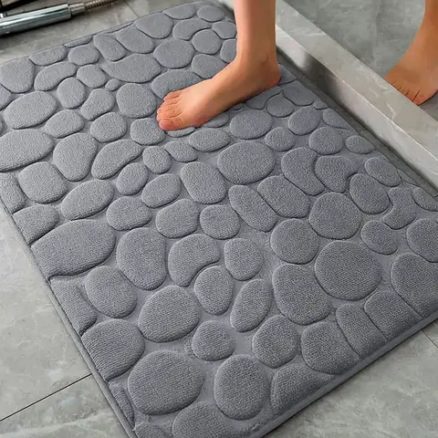 Non Slip Coral Velvet Floor Mat Embossed Stone Memory Foam Thick Absorbent Bathroom Household Indoor Rug Decor