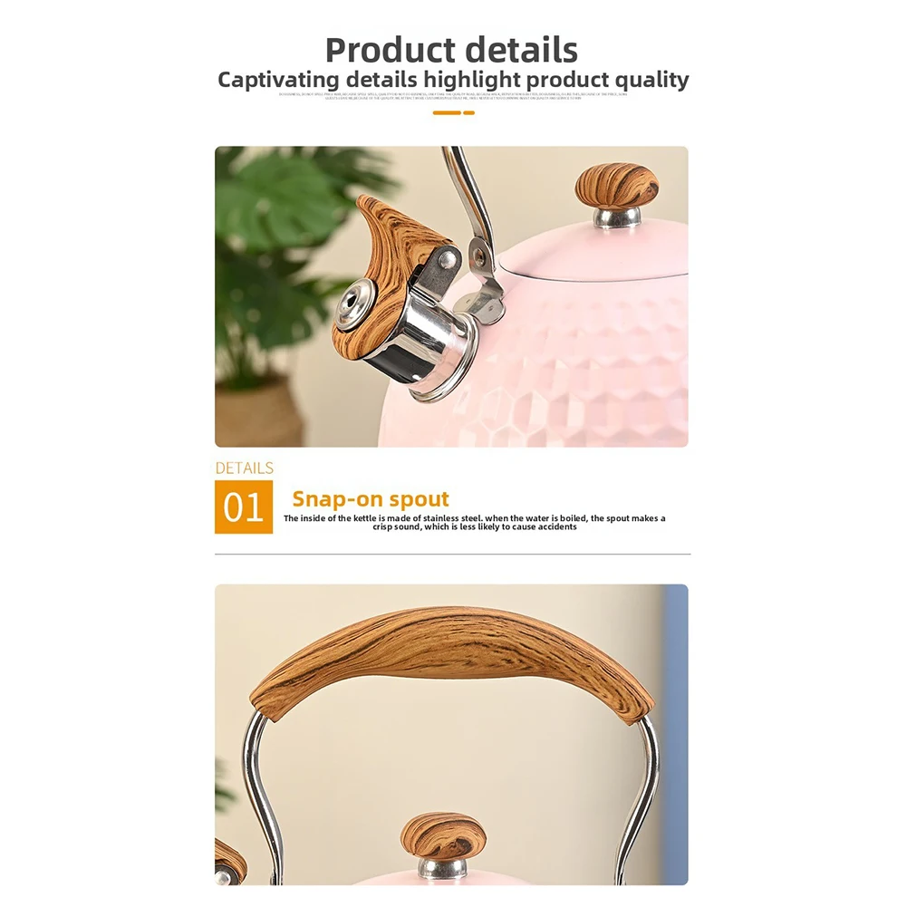 

2.5 Quart Whistling Tea Kettle For Stove Top Food-grade Stainless Steel Silicone-coated Wood Handle Spout Cover