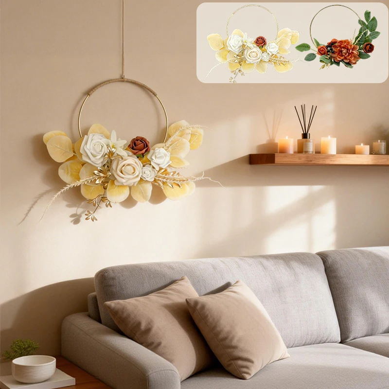 

New Light Luxury Metal Ring Simulation Flower Wreath Wedding Bride Holding Flower Home Dining Table Decoration Flower Ornament