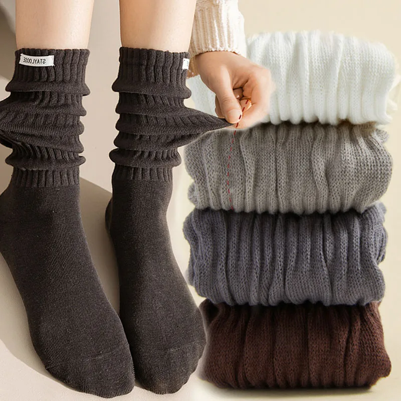 

Новые теплые женские носки в стиле Лолиты, однотонные, осенне-зимние, дышащие, мягкие, длинные носки, повседневная одежда, модный японский стиль