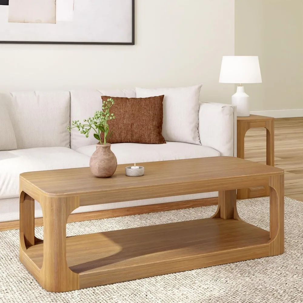 

Plank+Beam Forma Coffee Table, Solid Wood 54 Inch Modern Coffee Table with Shelf, Contemporary Center Table with Storage Space,