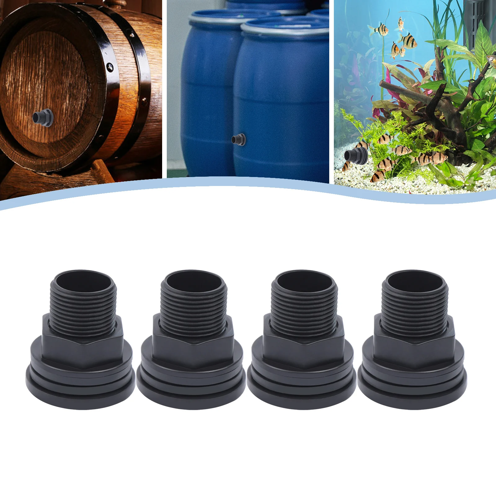 

4 Pcs Bulkhead Fitting 1/2" Female 3/4" Male, PVC w/ Silicone Gasket for Rain Barrels, Aquariums, Water Tanks, Double Threaded