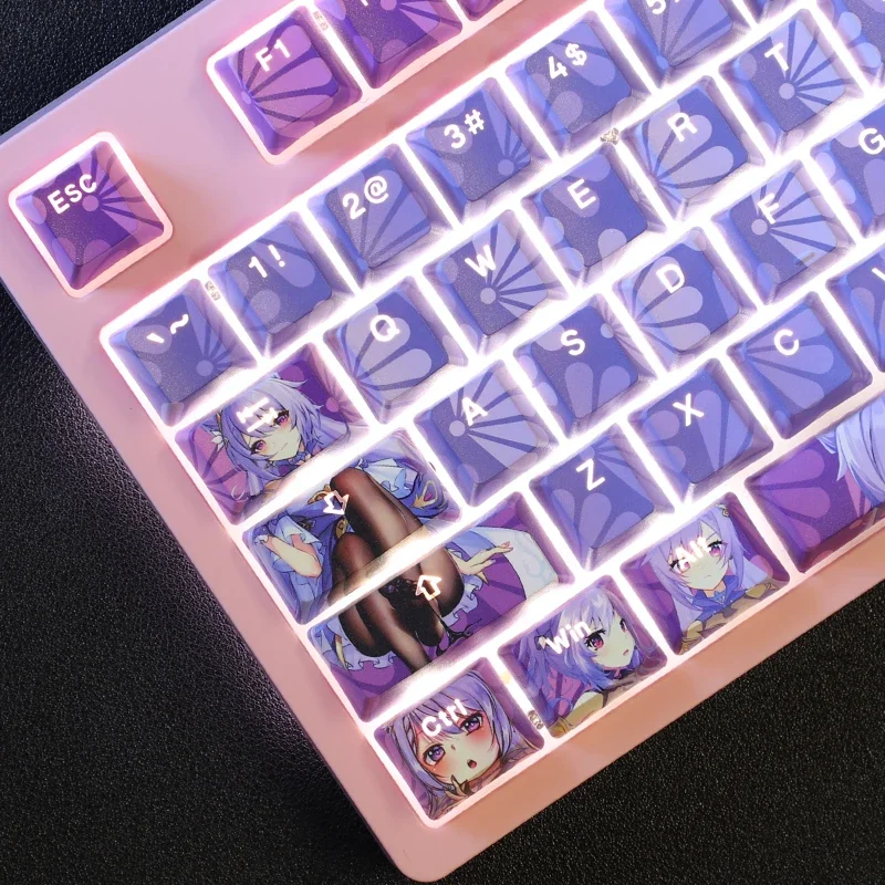 

108 Keys/Set Keycaps Genshin Impact Keqing Theme for Mechanical Keyboard KeyCap Japanese Anime Cusotm Design Cute Girl Keycaps