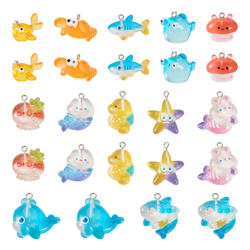 

24pcs Transparent Marine Series Resin Pendants Whale Shark Starfish Crab Charms for Keychain Necklace Earrings Jewelry Making