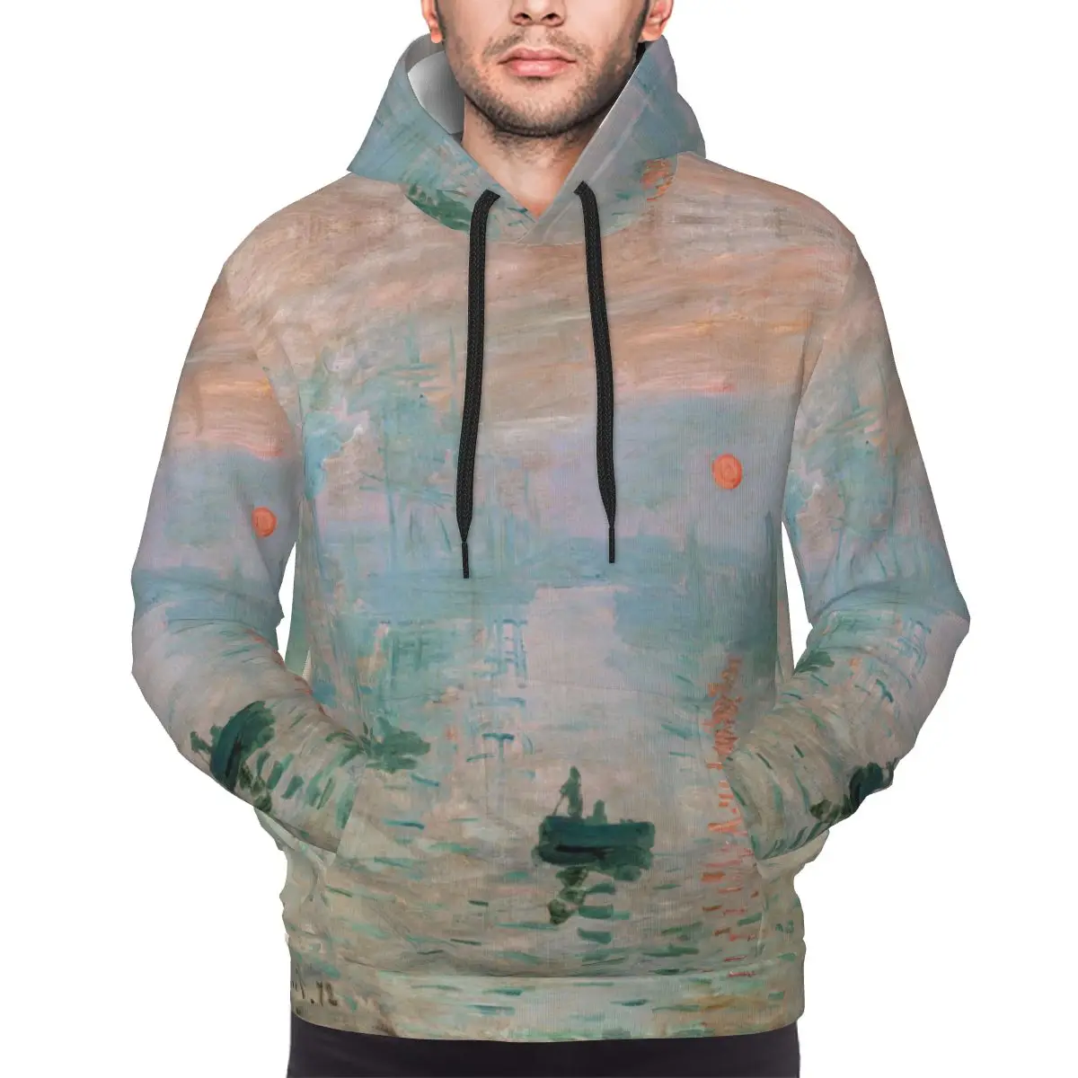 Men Women Claude Monet Impression Sunrise Painting Hoodie Hooded Collar Hoodies Pullover Sweatshirts Long Sleeve Shirt