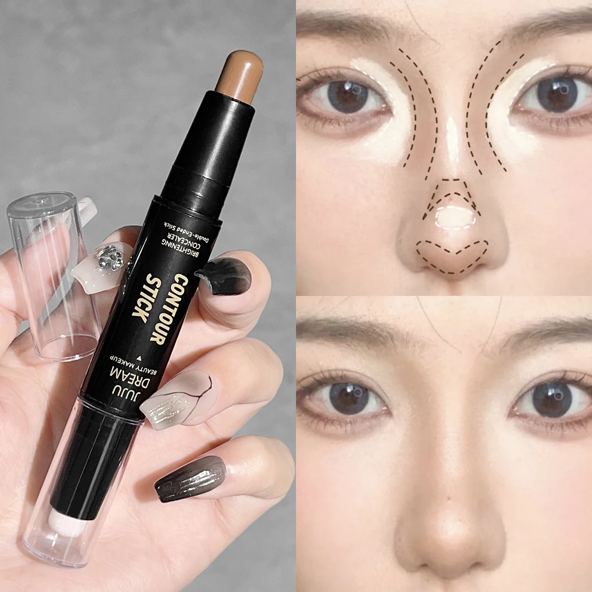 Double-ended Concealer Pen, Contour Stick Dual-purpose, Highlighter Stick, Nose Shadow Contouring Face, Covering Acne Marks