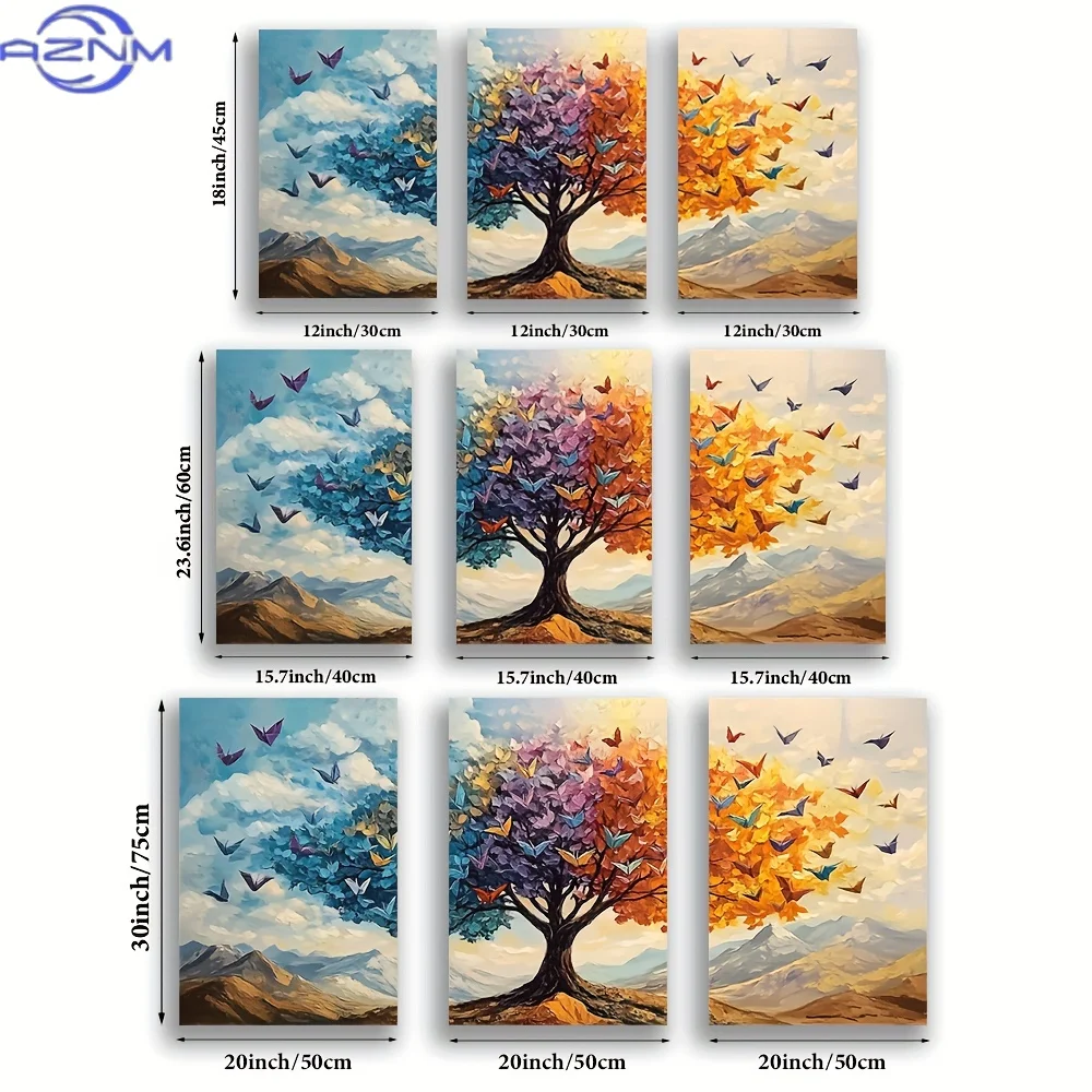 3pcs/set, Canvas Painting--Unframed, The Colorful Tree of Life, Artist Drawing Set, Living Room, Library, Office, Cafe, Bar, Abs