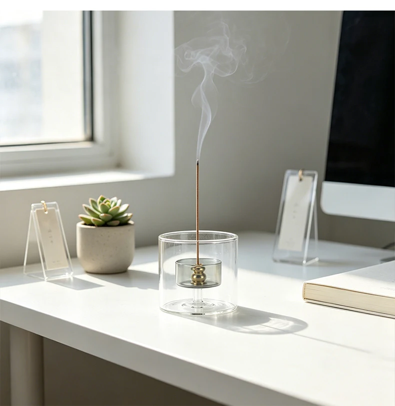 Doppelglas-Räucherstäbchenhalter in Kürbisform mit Glas-Aschefänger für Meditation, Yoga und Spa – Detail 11