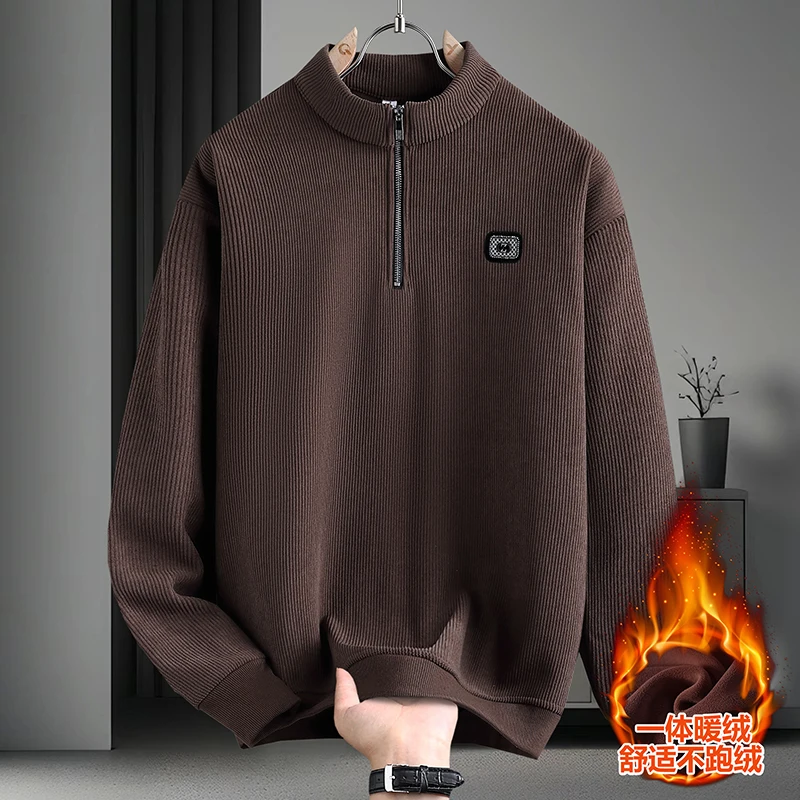 High-quality Mens Sweatshirts Fashion Casual Half Zipper Hoodie Sweatshirt Winter Add Velvet Warm Pullover Top Social Streetwear