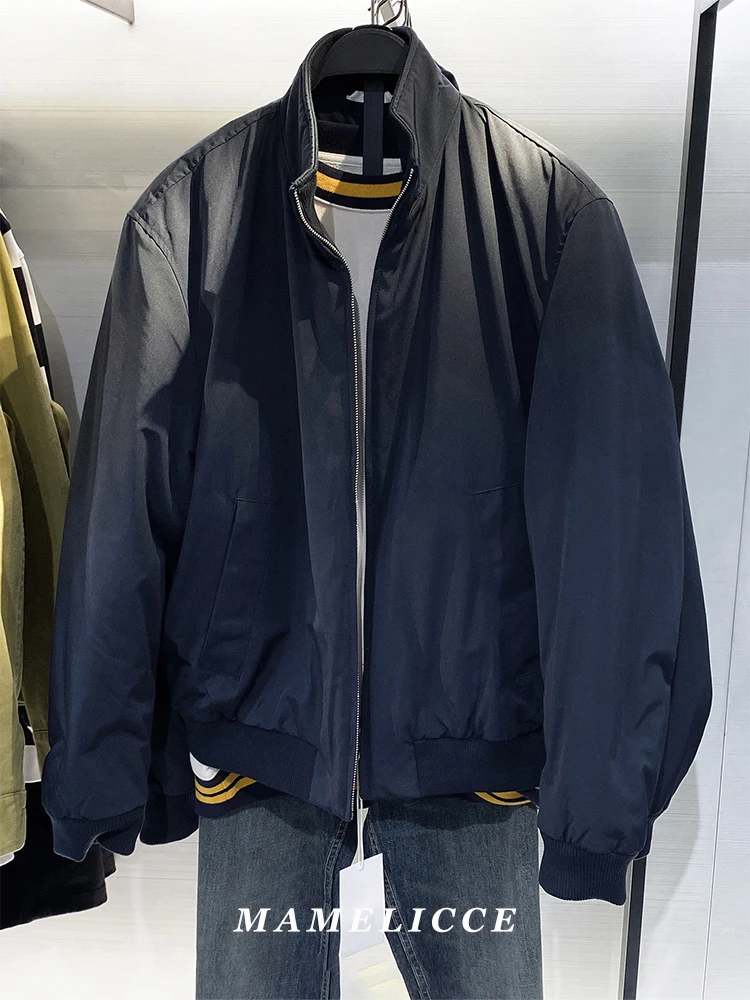 

Куртка MAMELICCE оригинального дизайна, морской синий цвет, с воротником-стойкой, из технологичной ткани, повседневная, унисекс, новая утепленная куртка, короткий фасон.