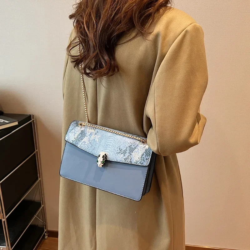 العصرية نمط التمساح طبقة مزدوجة غطاء الوجه Crossbody حقيبة مربعة صغيرة المرأة المألوف سلسلة حزام حقيبة يد