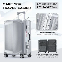 Large Capacity Durable Luggage for Men and Women, Aluminum Frame, Carry-On, Boarding, Travel,  20, 24, 26, 28