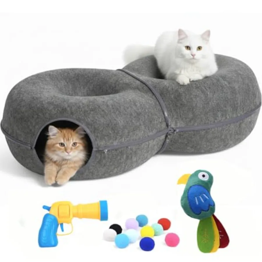

Туннели-лежанки Peekaboo для кошек: уютная 8-образная кровать-пончик для дома с 12 игрушечными шариками, бонусная игрушка-птичка и игрушечный пистолет-скретч.