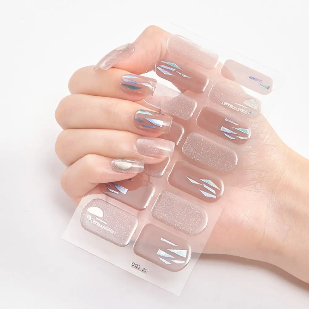 5Sheets Strips Gel Nail Stickers 3D Semi Cured Gel Full Nail Wraps Glittering Hot Stamping Gel Nail Polish Strips