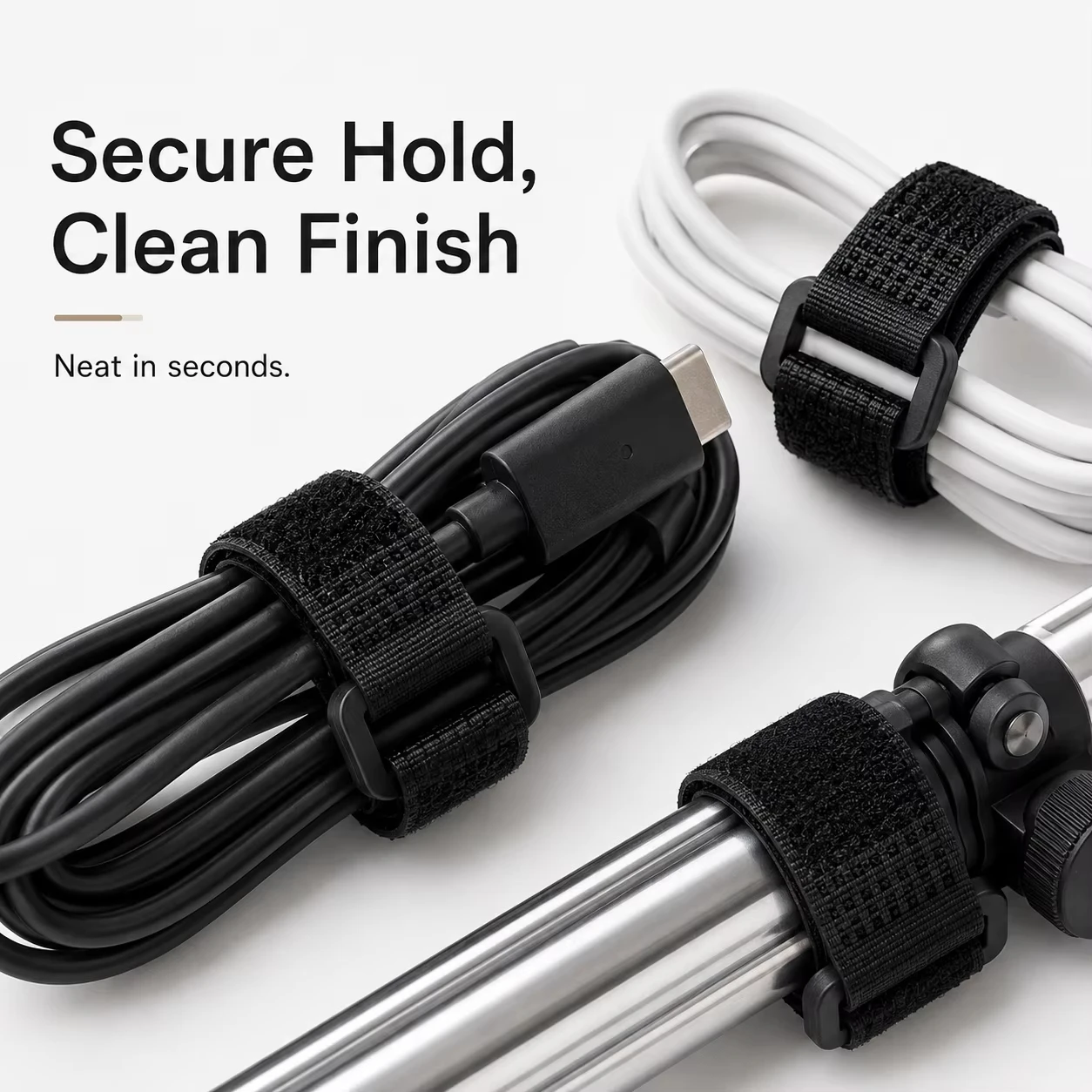 Reusable Nylon Hook Loop Straps Black Adjustable Wire Cinch Ties Multipurpose Cord Belts For Desktop Household Cable Organizer