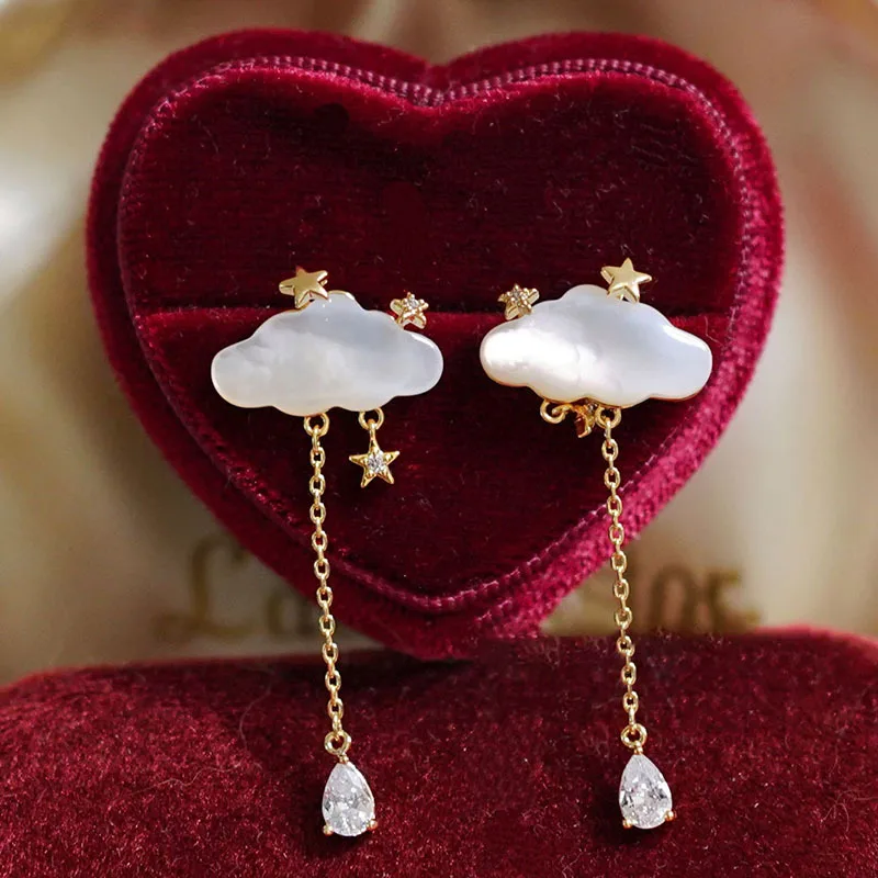 

Minar Cute Lovely White Color Resin Cloud CZ Cubic Zirconia Star Water Drop Long Chain Tassel Drop Earrings for Women Oorbellen