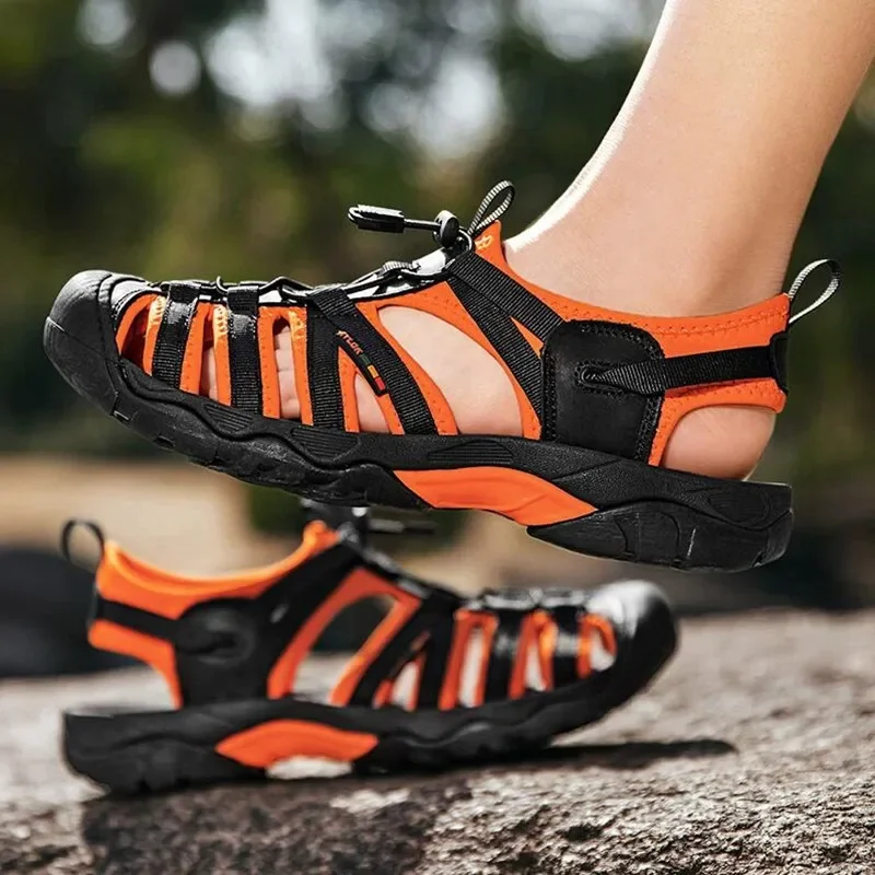 New Summer Genuine Leather Men Sandals Fashion Design Breathable Casual Shoes Men Soft Bottom Outdoor Beach Sandals Big Size 48