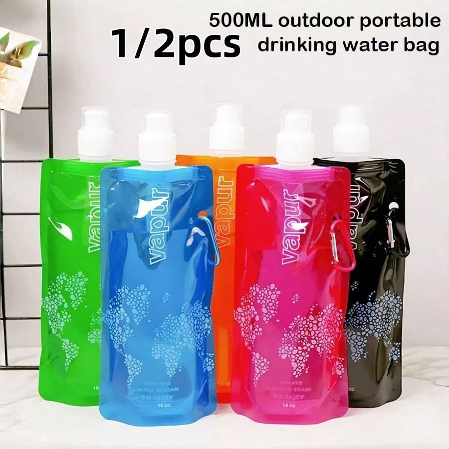 Bolsa de agua ultraligera portátil, frasco blando plegable para apretar, botella de agua para senderismo, Camping, suministros para deportes al aire libre, 1/2 Uds., 500ML