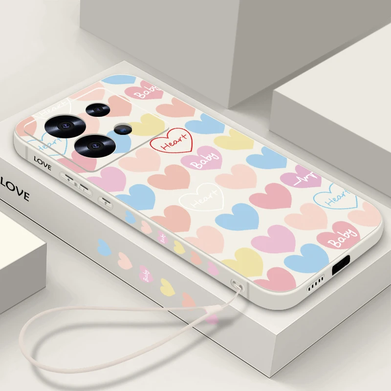 Colored Love Hearts Lanyard Case For Xiaomi Redmi Note 13 12 Pro 5G 11 10 14 Poco F6 X6 X5 Mi 11 Lite 5G NE 11T 13T Pro Cover