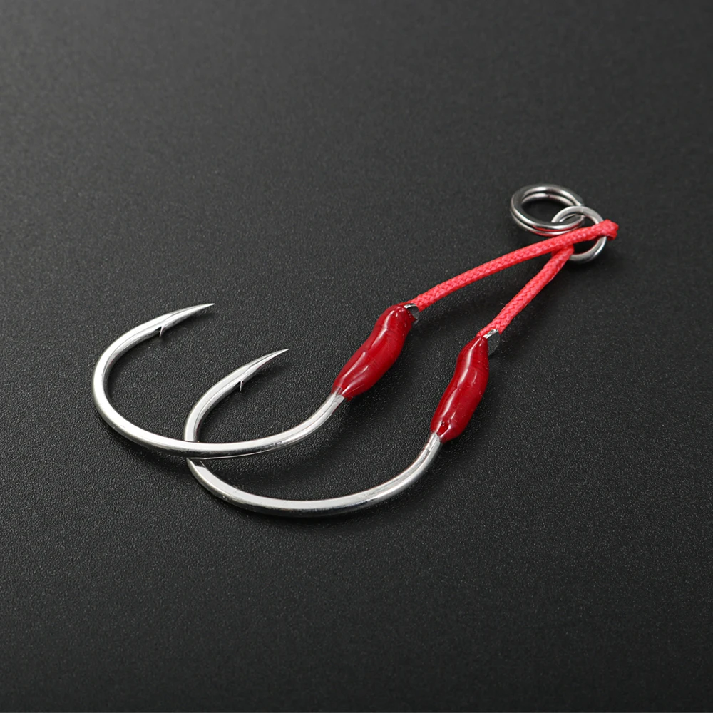 القفز برو 1/0 2/0 3/0 4/0 بطيئة القفز التوأم مساعدة السنانير المياه المالحة الصيد خطاف تهزهز معدني الصيد الملحقات #6