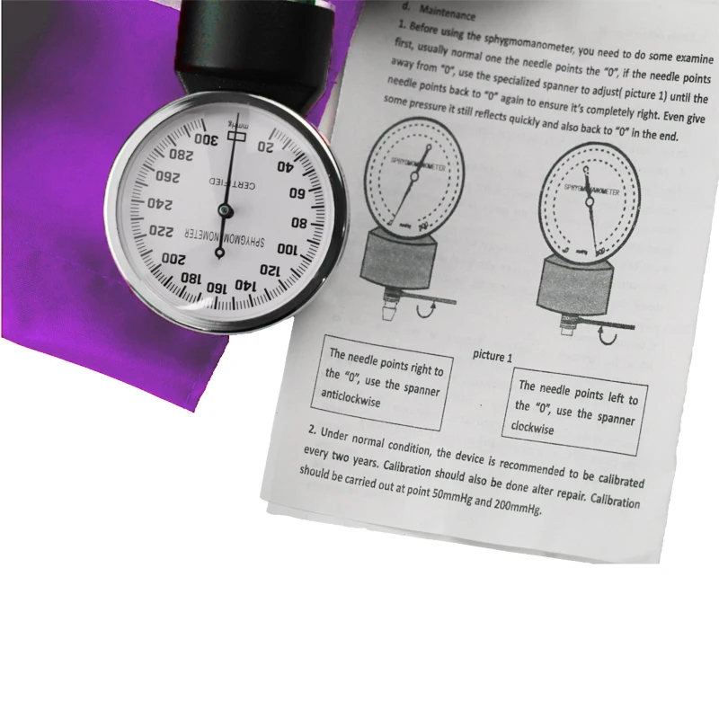 Purple Blood Pressure Monitor BP Cuff Meter Adult Upper Arm Manometer Aneroid Sphygmomanometer with Single Head Cute Stethoscope