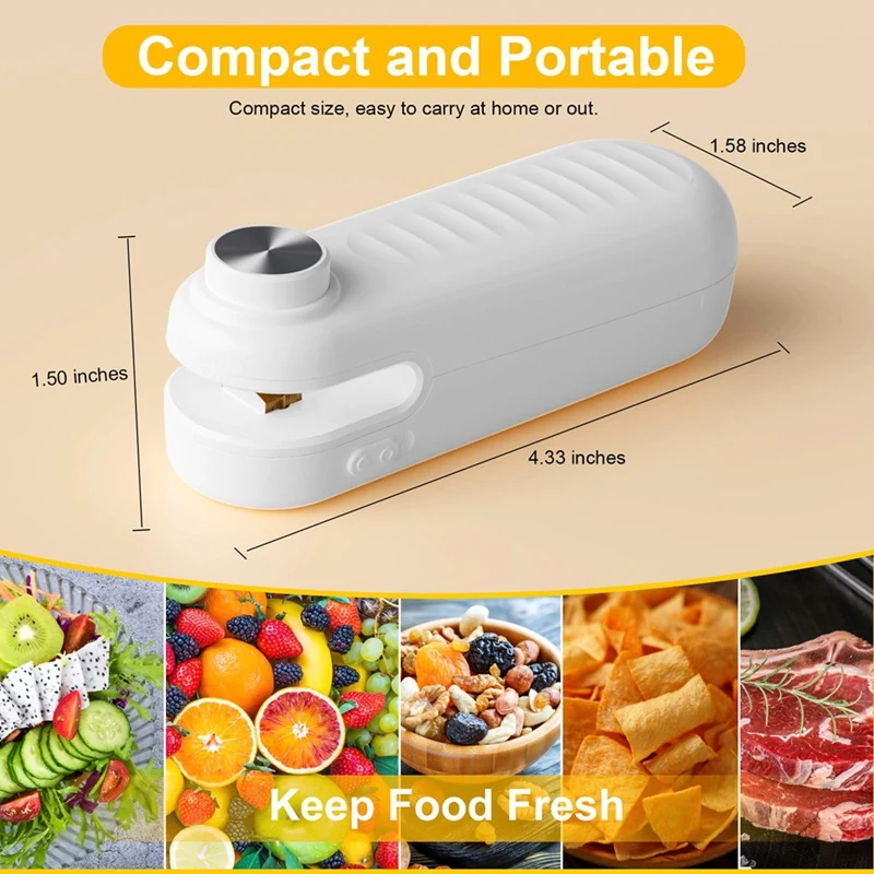 2In1 Mini Bag Sealer,Bag Sealer Heat Seal With Cutter,Rechargeable Chip Bag Sealer Heat Seal,Portable Bag Resealer