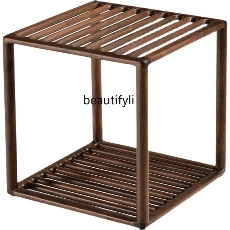 

Black Walnut Side Table Balcony Small Table Double-Layer Tea Table