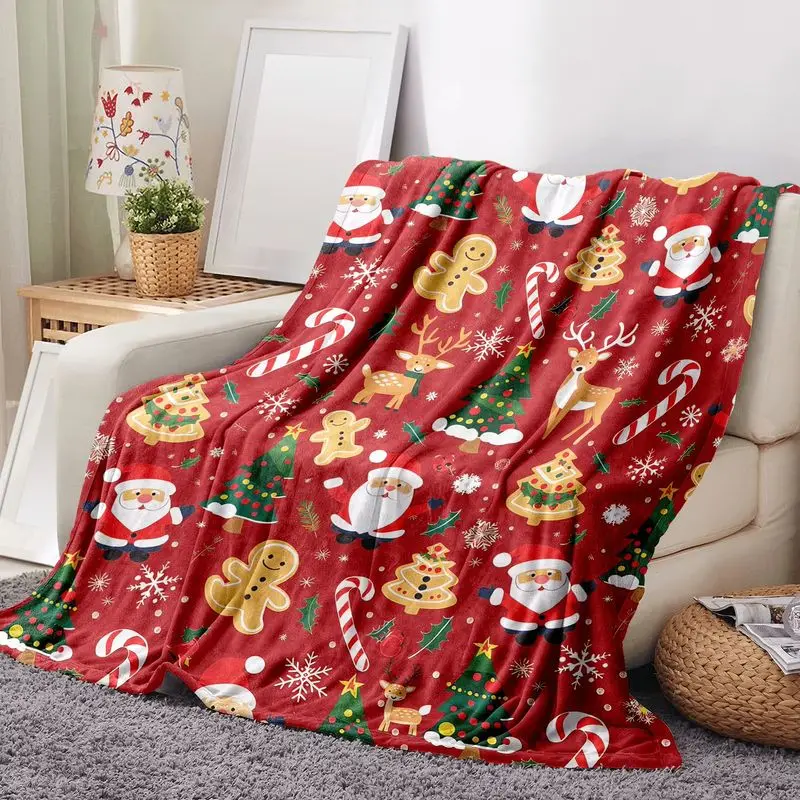 VIKAMA Christmas Throw Blanket Cartoon Santa Tree Gingerbread Reindeer Soft Plush Fleece Couch Sofa Blanket Holiday Decor