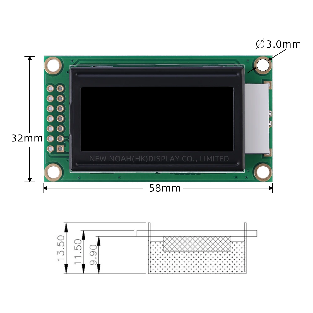 Russo BTN Pellicola Nera Blu Ghiaccio 0802B-2 Caratteri Modulo LCD 02X08 LCD 14 PIN 58X32Mm Tre Anni di Garanzia Modulo Display LCM