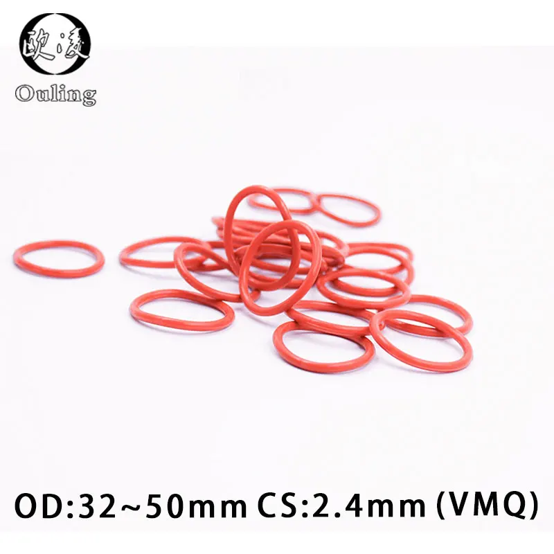 10pcs/lot VMQ O-ring CS2.4mm OD32-50 Silicone Red Sealing Temperature Resistant Gasket Rubber Ring Complete in Specifications