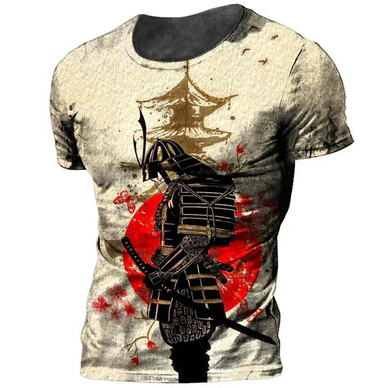 

2022 Vintage Japan Samurai Men's T Shirt O-Neck Cotton Short Sleeve Tops 3D Print Oversized Punk Streetwear Men's Clothing Tees