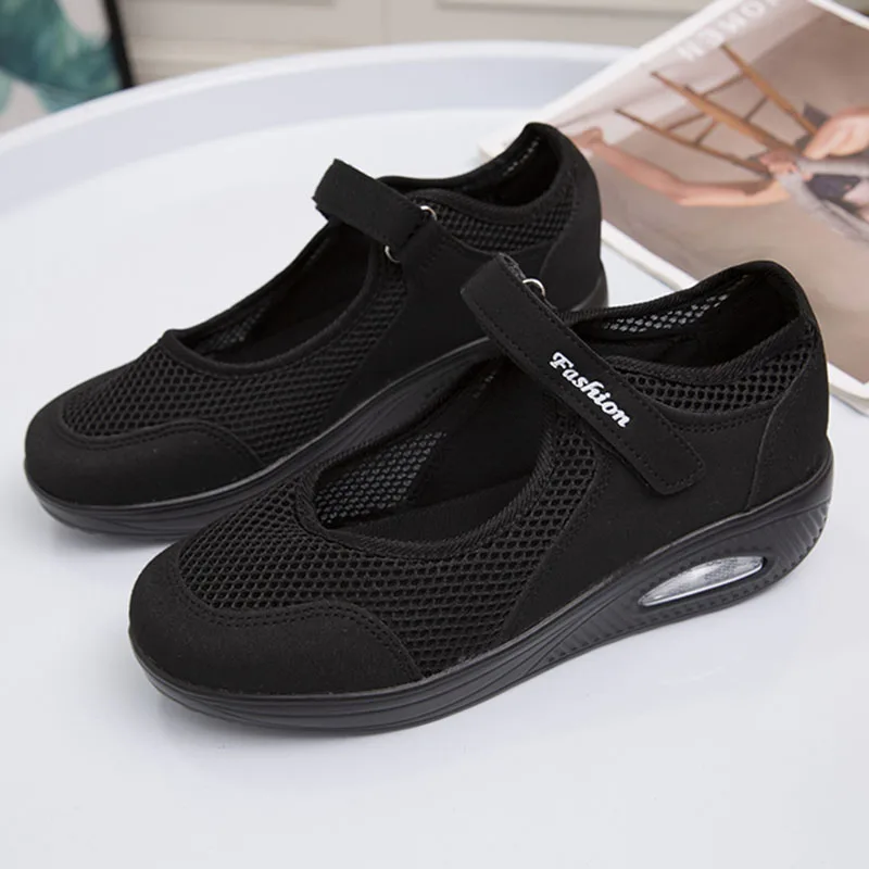 Cushion Platform Sneakers Women Breathable Mesh Spring Summer Casual Shoes Woman Plus Size Ankle Strap Flats Zapato Mujer