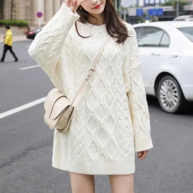 Women Sweaters Long Sleeved Round Neck Knitted Pullovers Solid Regular Casual Jumpers High Street Slight Strech Autumn