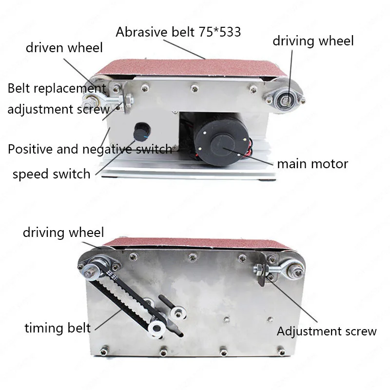 Small Desktop Multifunctional Belt Grinder Knife Sharpener Miniature Electric Polisher Metal Woodworking Grinder Knife Sharpener