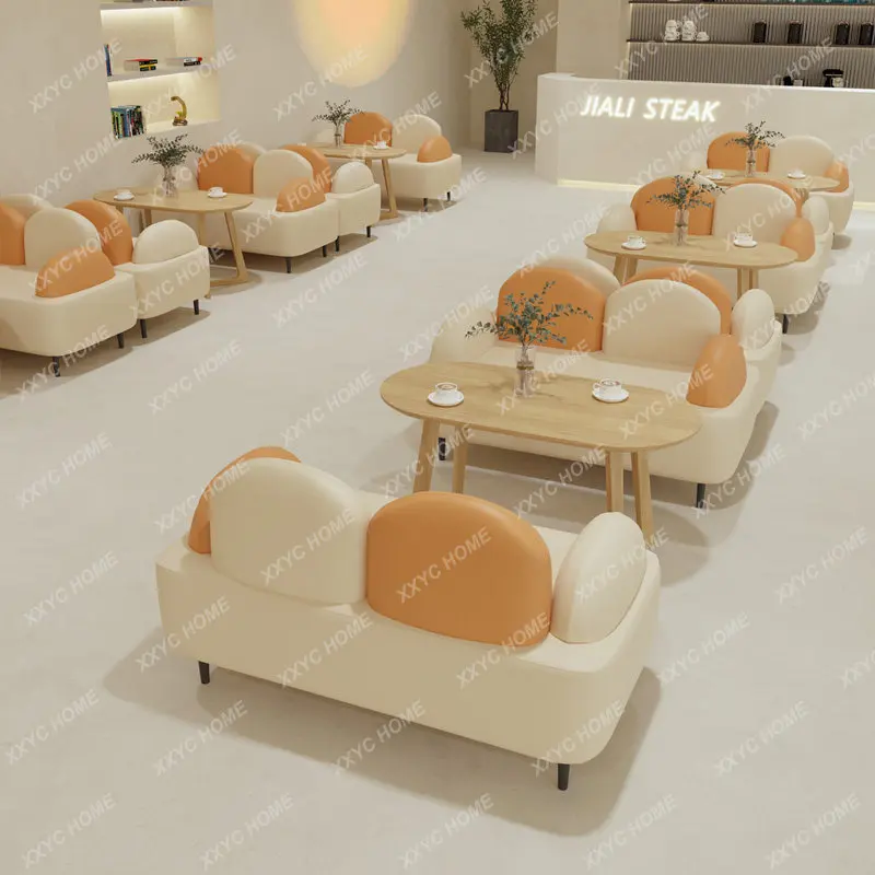 Cafe negotiation reception double card seat sofa milk tea shop table and chair combination