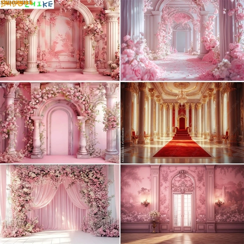 

Elegant White Wedding Hall Beautiful Palace Castle Photography Backdrops Elegant Pastel Flower Photo Studio Background DT-04