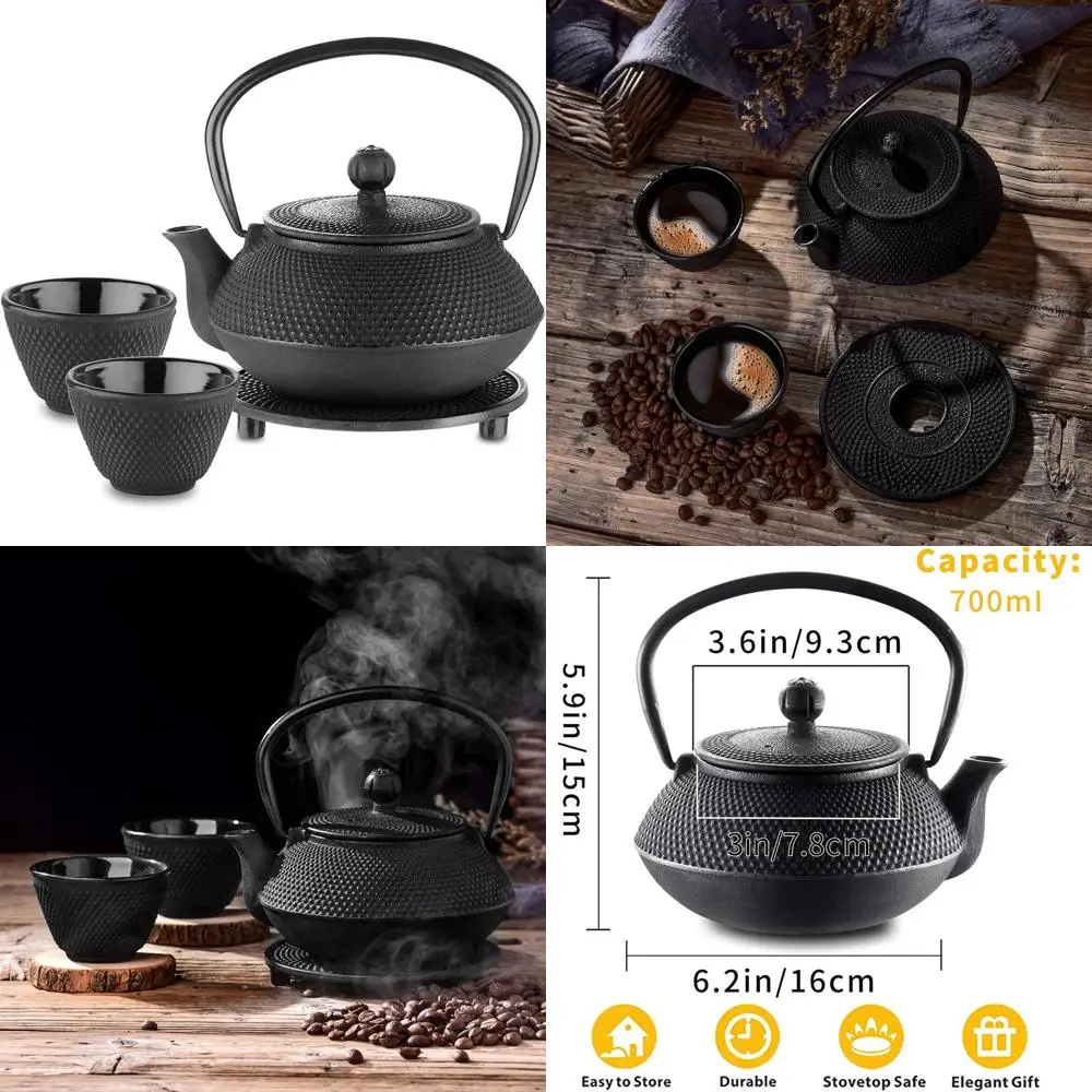 

Японский чугунный чайник с подставкой, 700 мл, эмалированная внутренняя поверхность, кованый дизайн, в комплекте 2 чашки