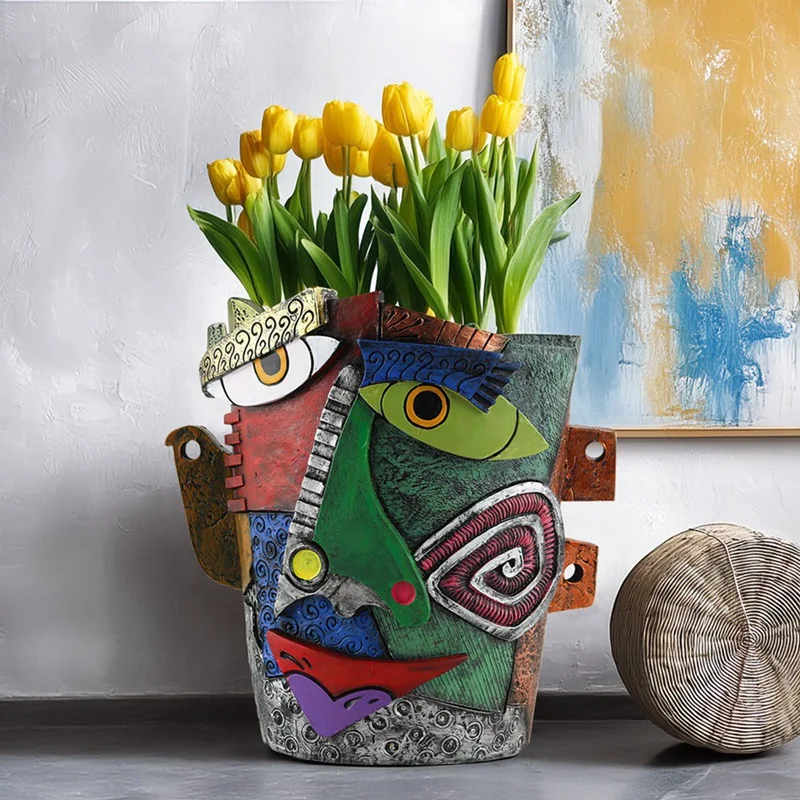 

2025 New-Plant Pots Indoor Face Art Abstract Resin Flowerpot Funny Flowerpot Decorative Flower Decoration