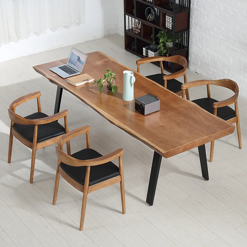 ！@Studio Nordic Style Four Person Solid Wood Office Desk and Chair Combination Home Minimalist Workbench