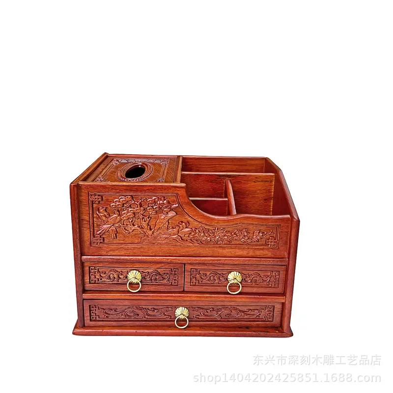 Solid Wood Tissue Box with Remote Control Storage Multifunctional Rosewood Paper Holder for Living Room Coffee Table Home