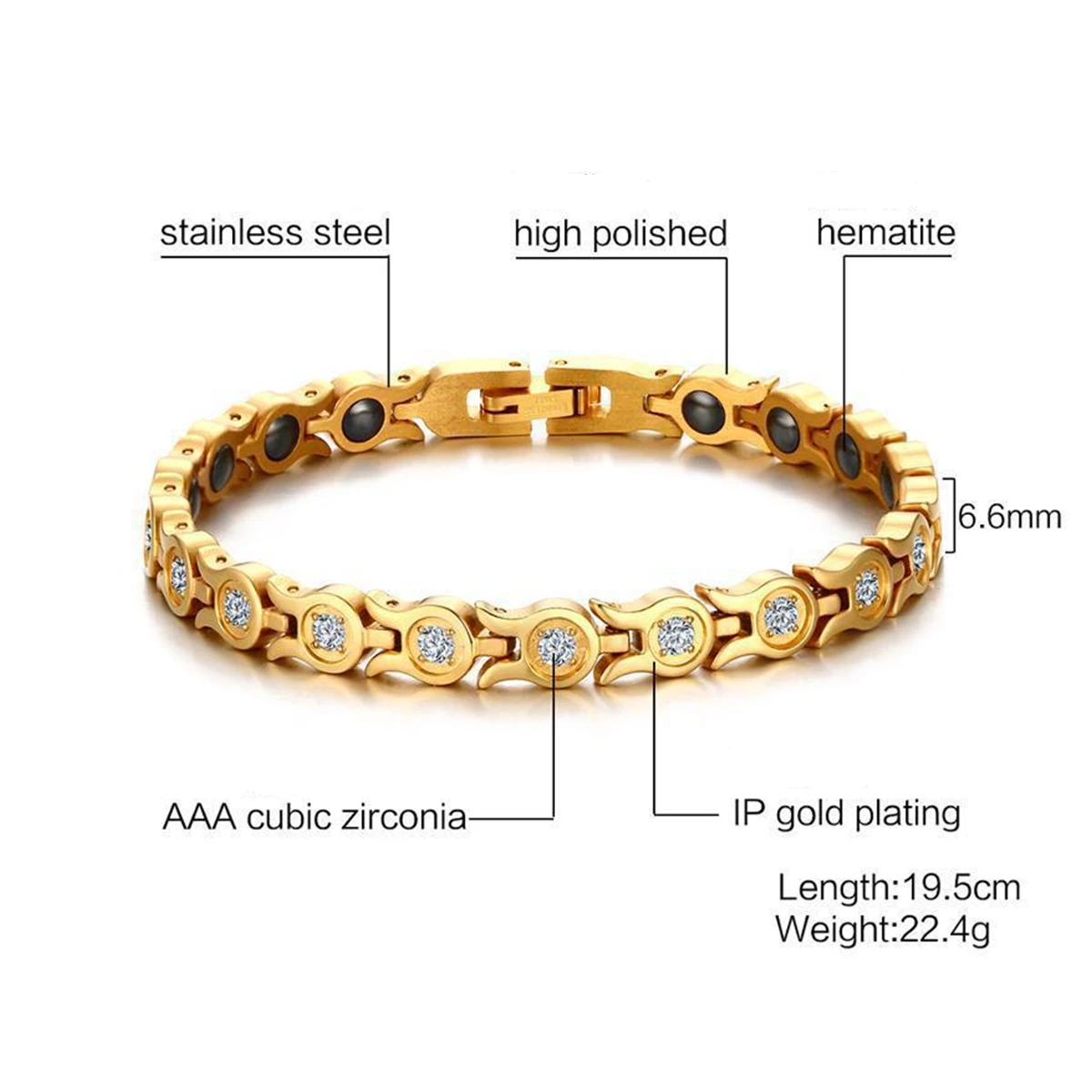 Titanium Steel Bracelet for Women Inlaid Cubic Zirconia Flowers Design Stainless Steel Magnetic Therapy Bracelets