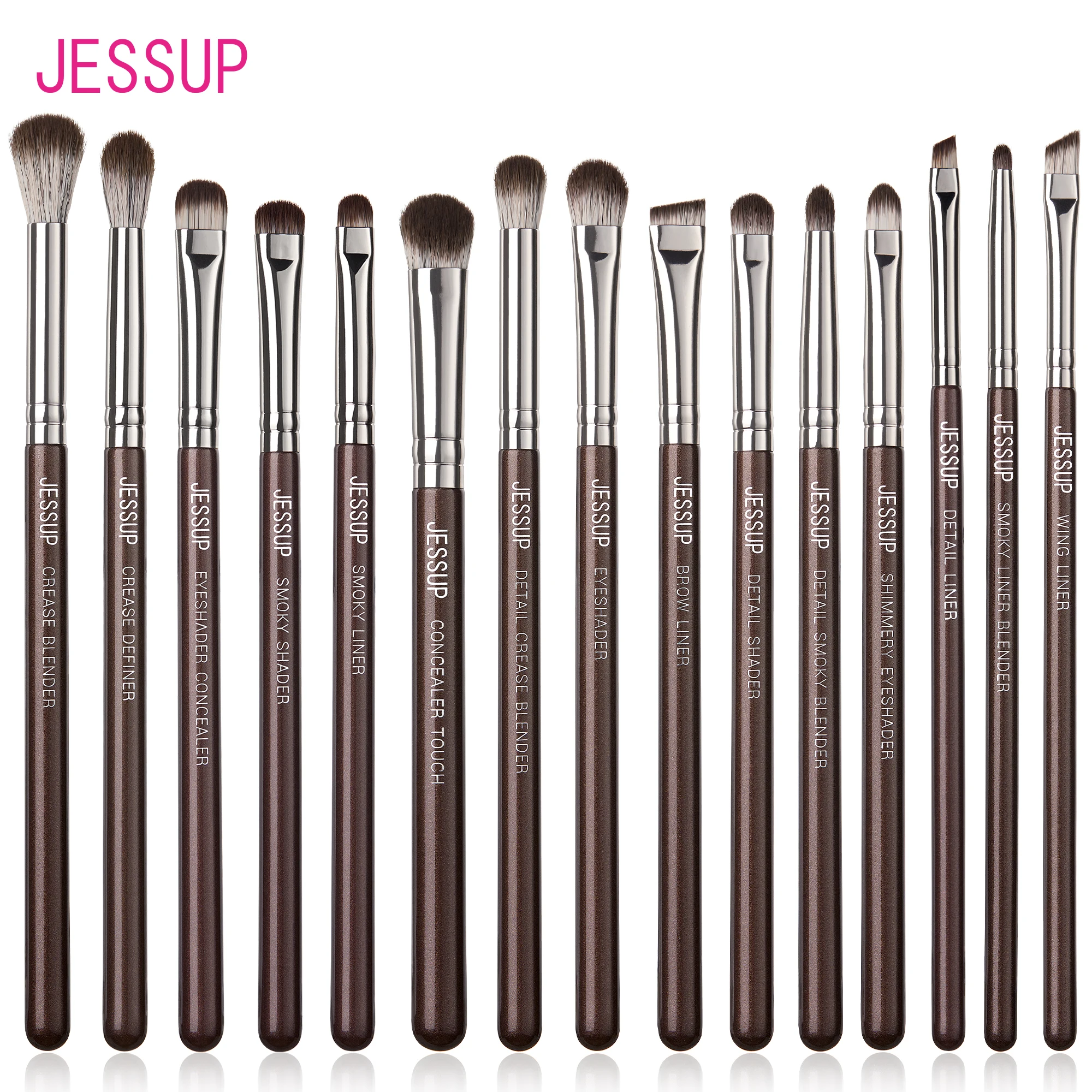 Jessup Eye Makeup Brushes Set Professional 15pcs Eyeshadow Brushes Vegan Concealer Eyebrow Liner Blending Brush Brown,T499