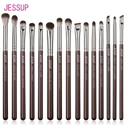 Jessup Juego de brochas de maquillaje para ojos, profesional, 15 Uds., brochas para sombra de ojos, corrector vegano, delineador de cejas, brocha para mezclar, marrón, T499