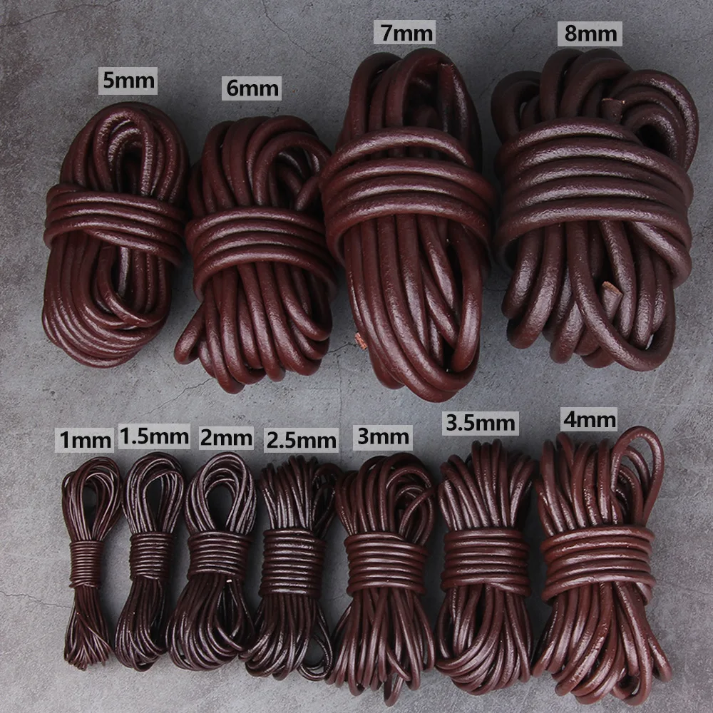 2M/Lot Width 1-8mm Genuine Round Leather Cord Real Cowhide Thong String Rope for DIY Necklace Bracelet Jewelry Making Findings
