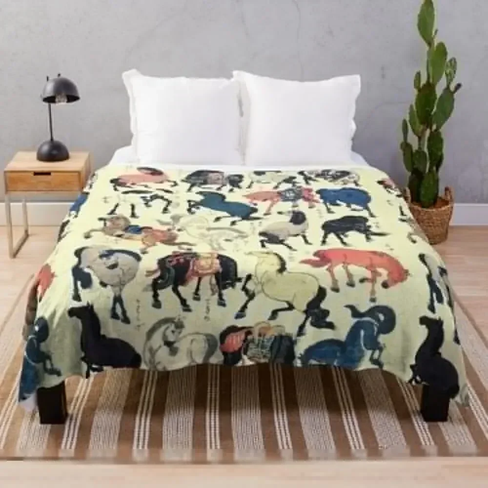 

ASIAN HORSES Japanese Study Throw Blanket heavy to sleep Nap decorative Cute Blankets
