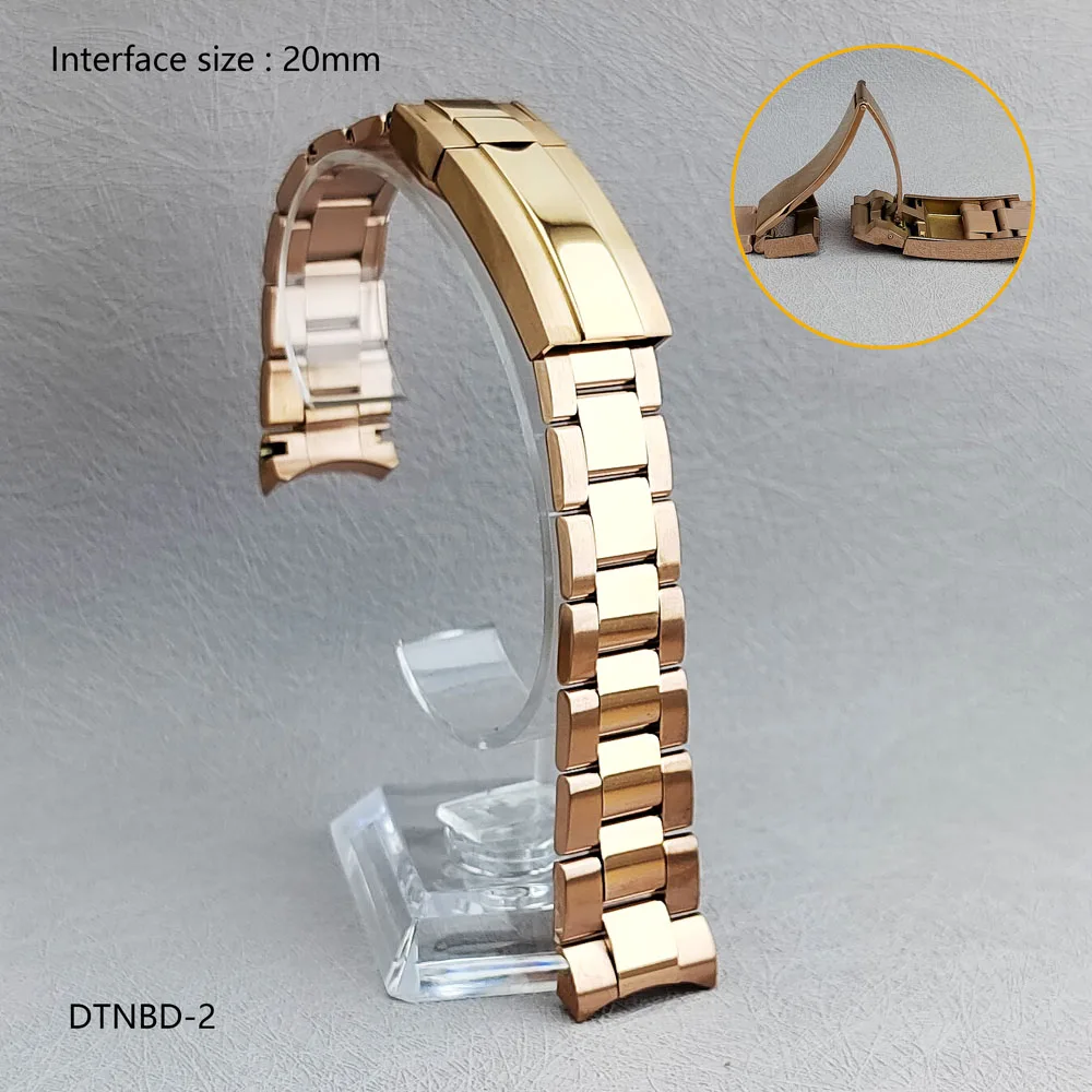 عرض النطاق الترددي 20 مللي متر VK63 سوار ساعة ذهبي وردي سوار من الفولاذ المقاوم للصدأ مع مشبك أمان لساعة الباندا من نوع كرونوغراف reloj