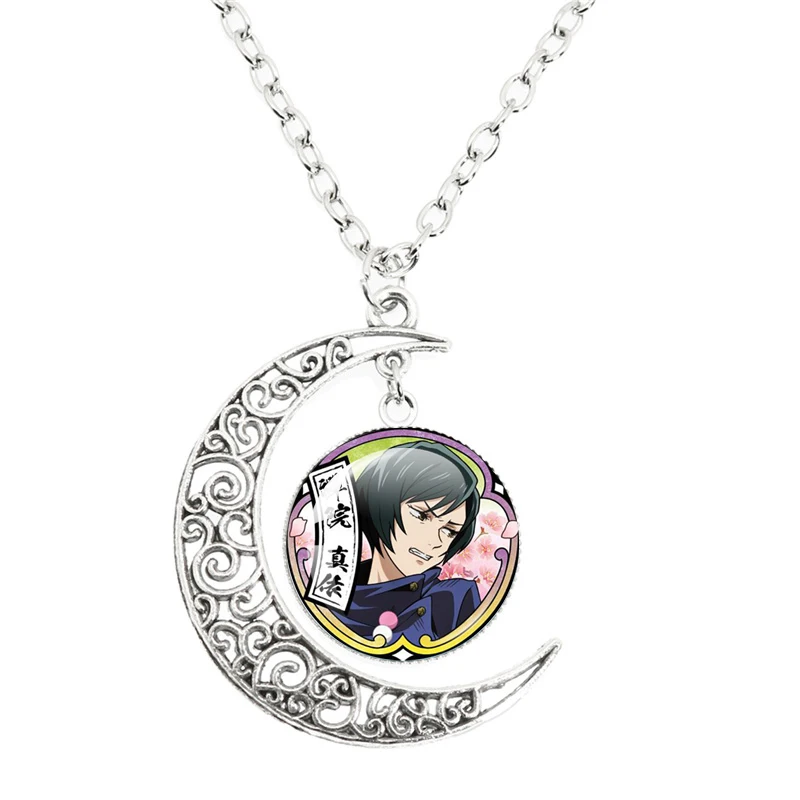 أنيمي Jujutsu Kaisen القمر قلادة الفن صور الإكسسوارات الزجاج قبة كابوشون للنساء الرجال المجوهرات هدية